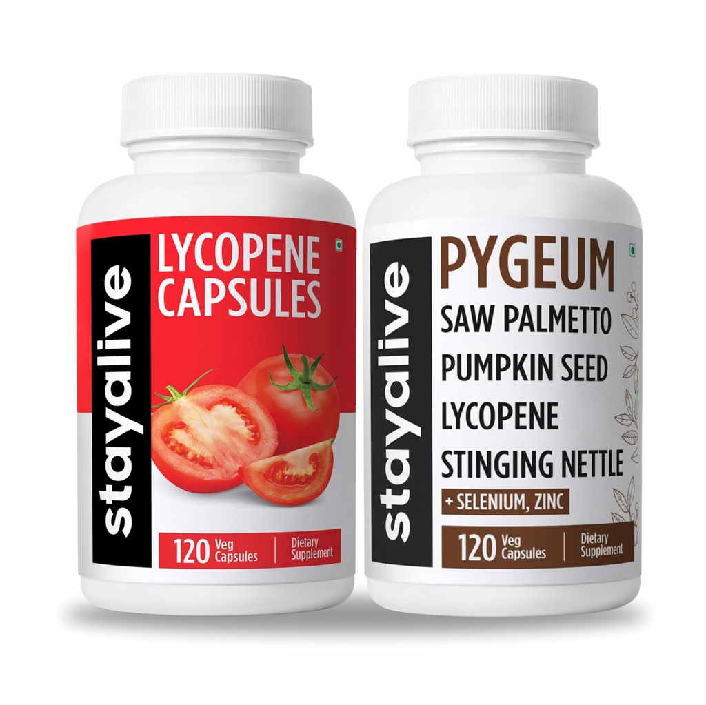 STAYALIVE Lycopene and Pygeum Bundle with Saw Palmetto, Pumpkin Seed and Zinc, 240 Vegan Pills, Non-GMO & Gluten Free Men's Health Supplement