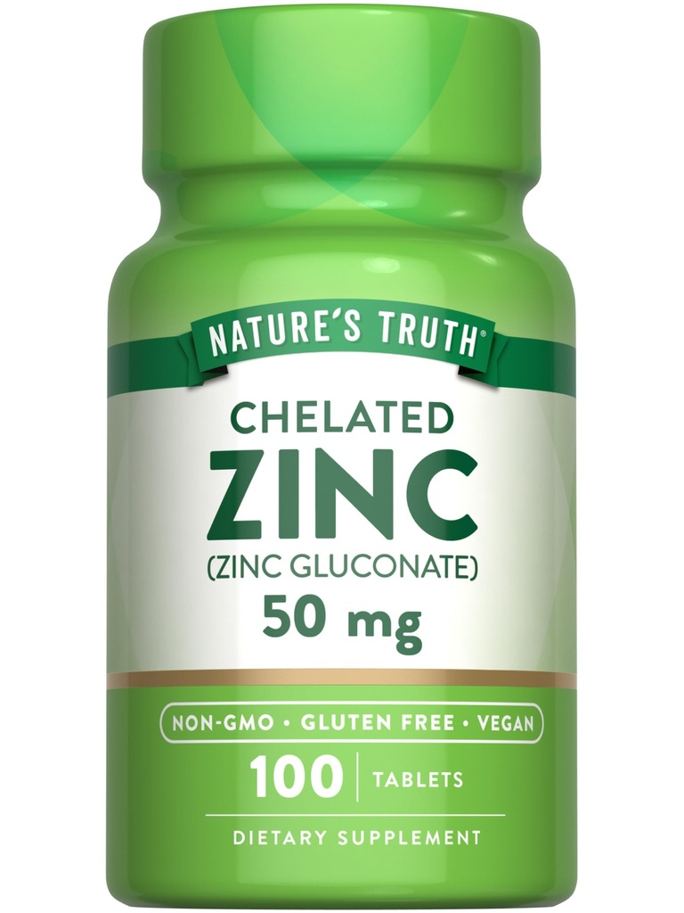 Naturens sanning chelated Zink 50mg | 100 tabletter | Essential Mineral Supplement | från Zink Gluconate | Vegan, Non-GMO & Gluten Free