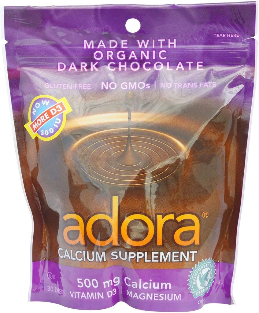 Adora Calcium Supplement Disk, Organic Dark Chocolate, 30 greve av 12