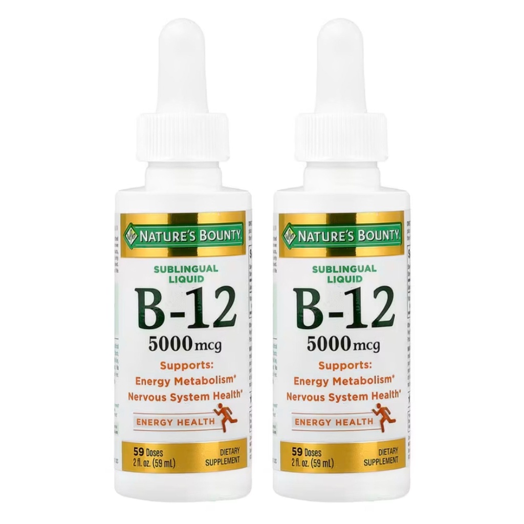 Naturens Bounty B-12 5000 mcg Sublingual Liquid Energy Health, 2 Fl Oz (2 flaskor)