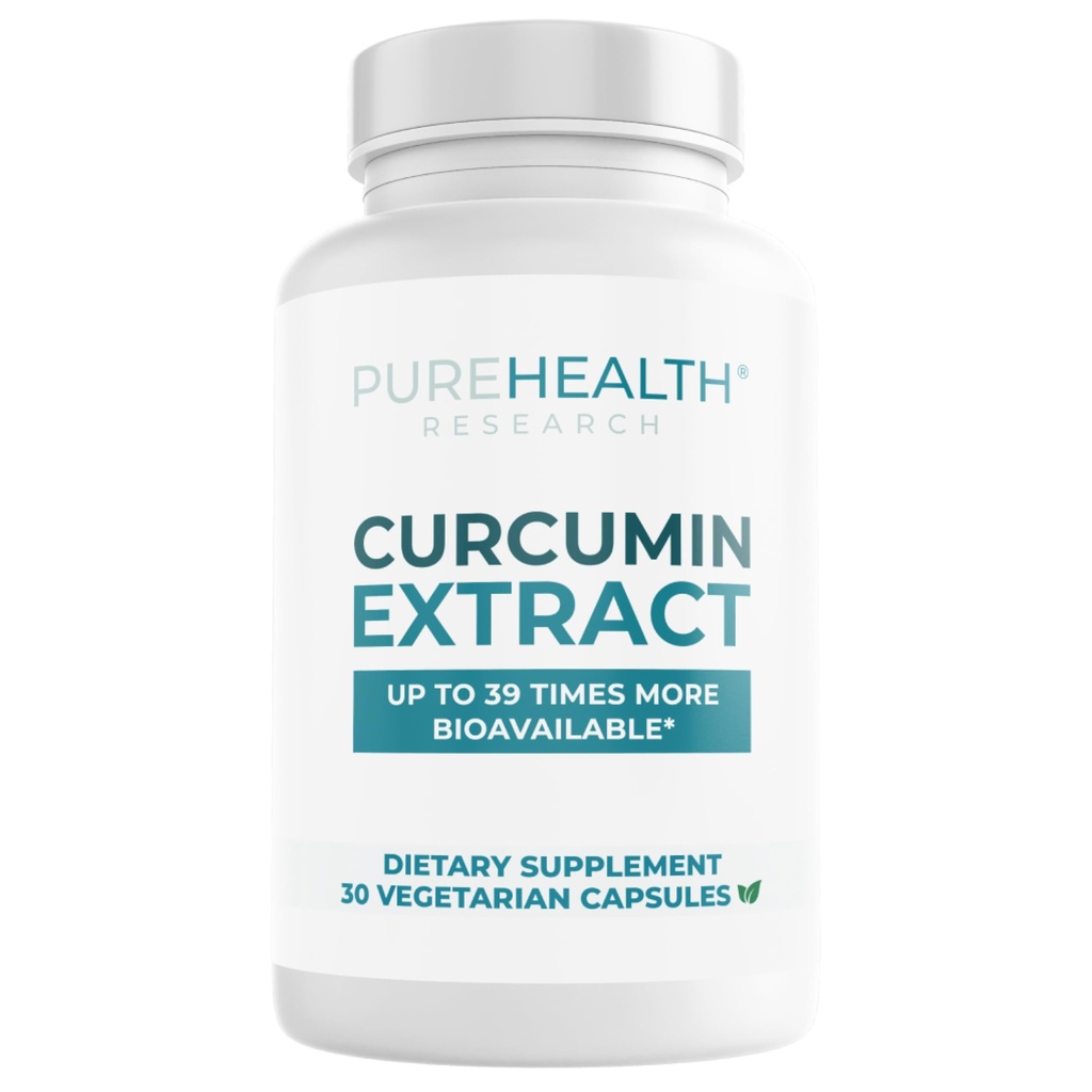 PUREHEALTH RESEARCH Curcumin Extract - High Absorption Turmeric Supplement for Immune, Joint & Muscle Support - for Heart & Brain Health - Powered by Curcugen x39 Bioavailable - 30 Capsules