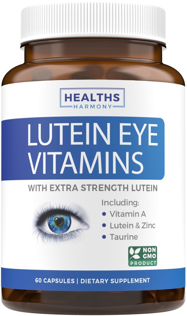 Lutein Eye Vitamins (Non-GMO) Vision Support Supplement for Tired and Dry Eyes - Maintain Vision Health with Zinc & Powerful Bilberry, Milk Thistle, Grape Seed, and Turmeric Extracts - 60 Capsules