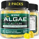 (2 Pack) Kalcium Gummies för kvinnor, Sugar Free Calcium Supplement från Hållbara Alger (3rd Party Tested) med vitamin D3 K2, C, Zink, Boron, Manganese för benstyrka, Calcium Absoption, Vegan