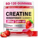 Kreatinmonohydrat Gummies, 5g Kreatin Gummies för kvinnor och män.Pre-Workout & Muscle Growth Support, Innehåller BCAA, Collagen, Sugar-Free, 120 greve