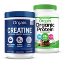 Orgain Kreatin Monohydratpulver (17,64 Oz, 100 portioner) & Organic Vegan Chocolate Fudge Proteinpulver (2,03 lb) Bundle - Plant-Based Protein & Muscle Support