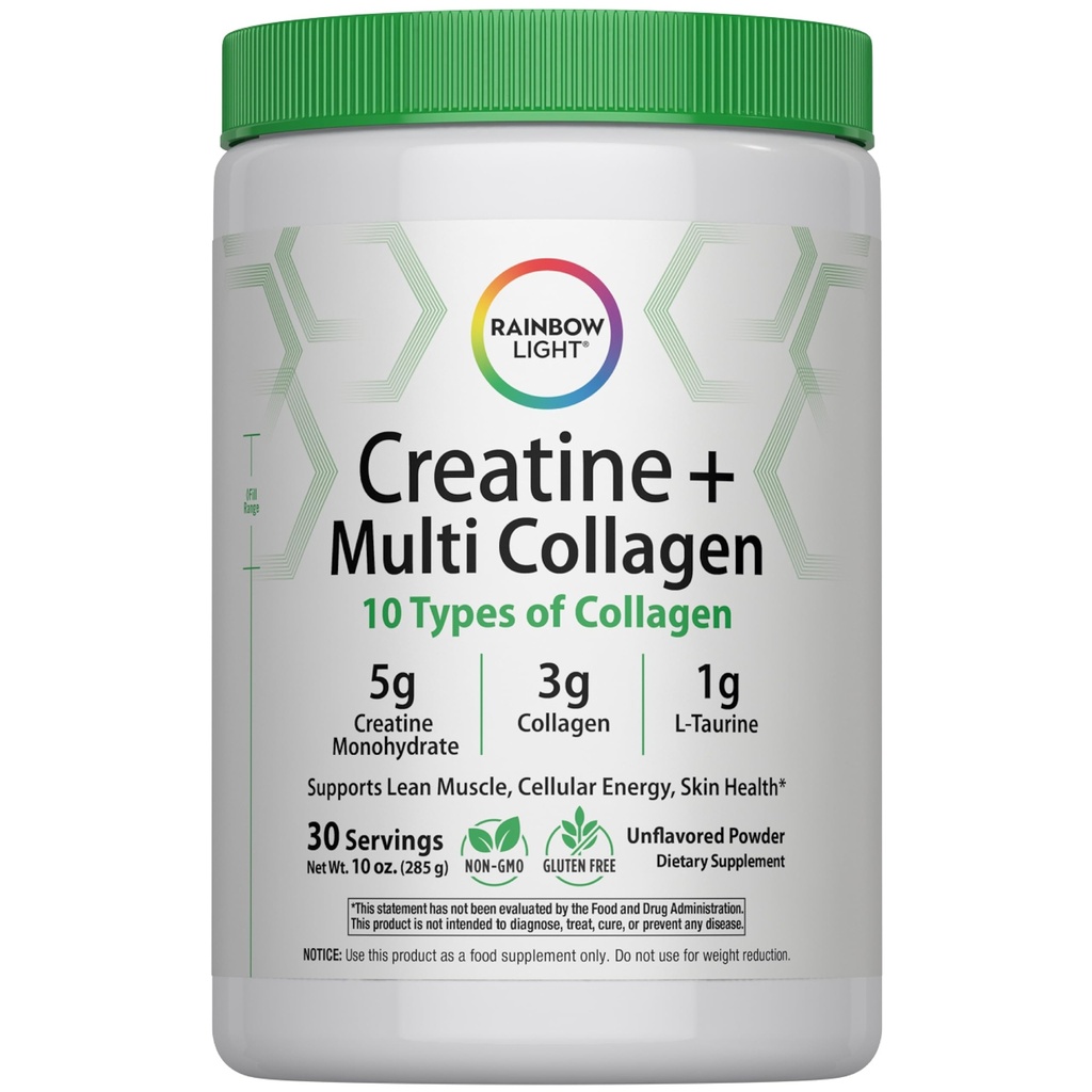 Rainbow Light Creatine + Multi Collagen | 10 Ounce | 5g Creatine Monohydrate Plus 10 Types of Collagen | Supports Lean Muscle, Cellular Energy & Skin Health | Unflavored Powder