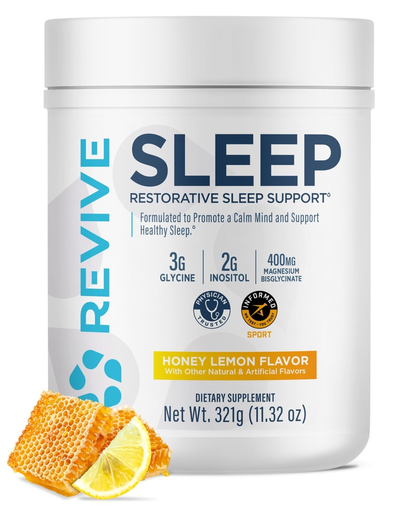 Revive MD Sleep Support Supplement for Adults, Honey Lemon - Sleep Supplements with Magnesium (Glycinate), Inositol, Glycine & L-Theanine - Främjar Relaxation & Sleep Health