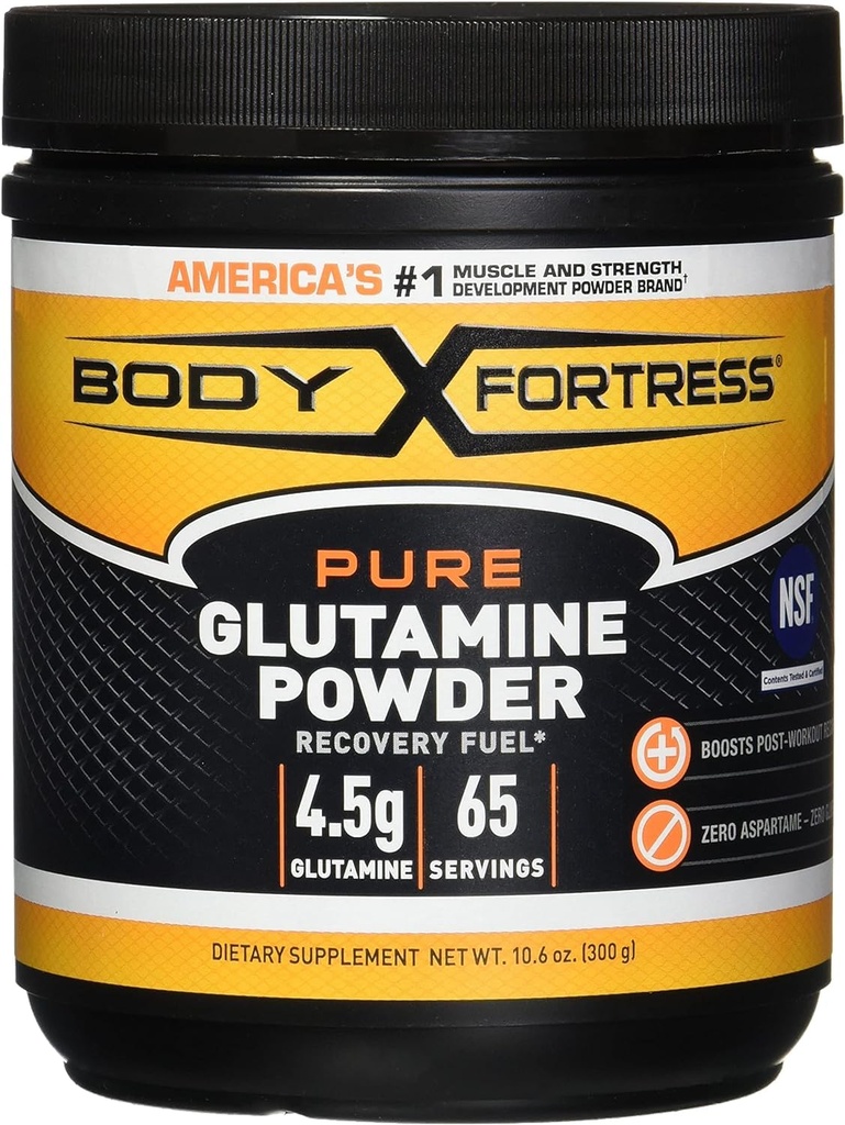 Body Fortress 100% Pure Glutamine Powder, 300g Jar (1ct), Nutrient Replenishment Powder for Post-Workout Recovery Glutamine Supplement