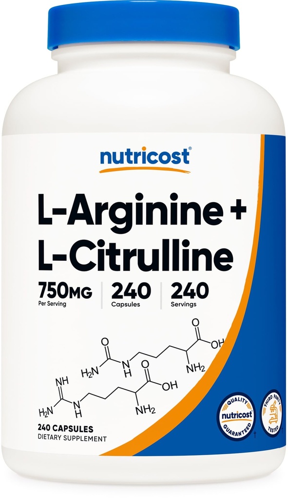 Nutricost L-Arginine L-Citrulline Komplex 750mg, 240 kapslar - Icke-GMO