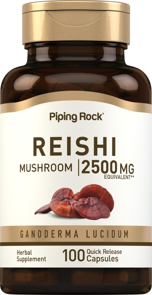 Piping Rock Reishi Mushroom kapslar | 2500mg | 100 piller | Standardiserad Herbal Extract Supplement | med Ganoderma Lucidum | Non GMO, Gluten Free