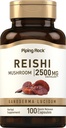 Piping Rock Reishi Mushroom kapslar | 2500mg | 100 piller | Standardiserad Herbal Extract Supplement | med Ganoderma Lucidum | Non GMO, Gluten Free