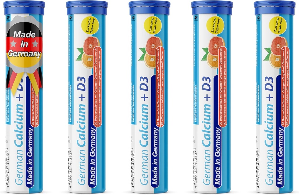 Tyska kalcium + VIT. D - 100 vegetariska drycker påverkar tabletter - Orange-Grapefrukt smak - tillverkad i Tyskland