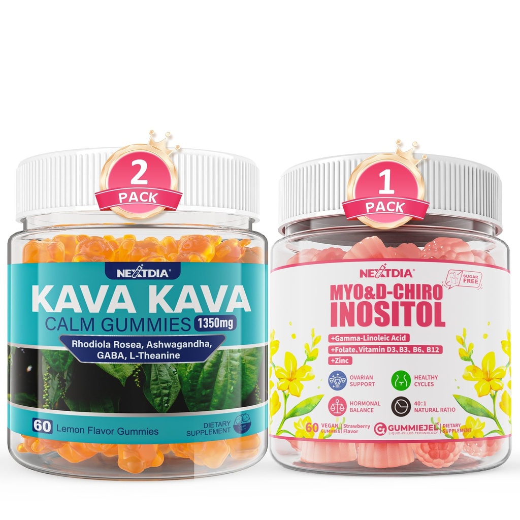 Nextdia Inositol Gummies Supplement with Evening Primrose Oil for Women + Kava Kava Gummies