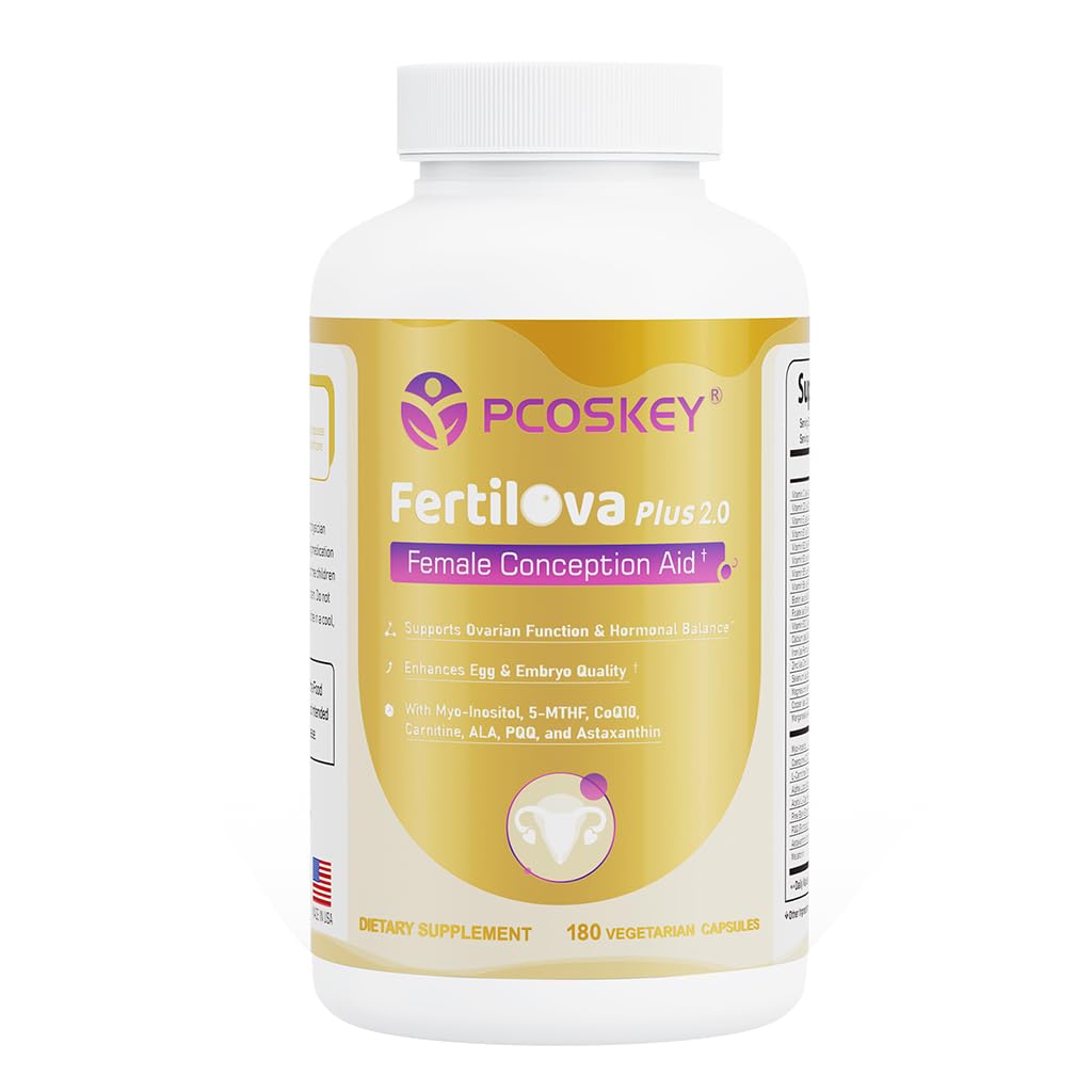 pcoskey® Fertilova Plus 2.0 Female Fertility Supplement -Myo-Inositol, CoQ10, 5-MTHF - Supports Egg Quality, Ovarian Health & PCOS - Prenatal Vitamin, Hormone Balance - 180 Vegetarian Capsules