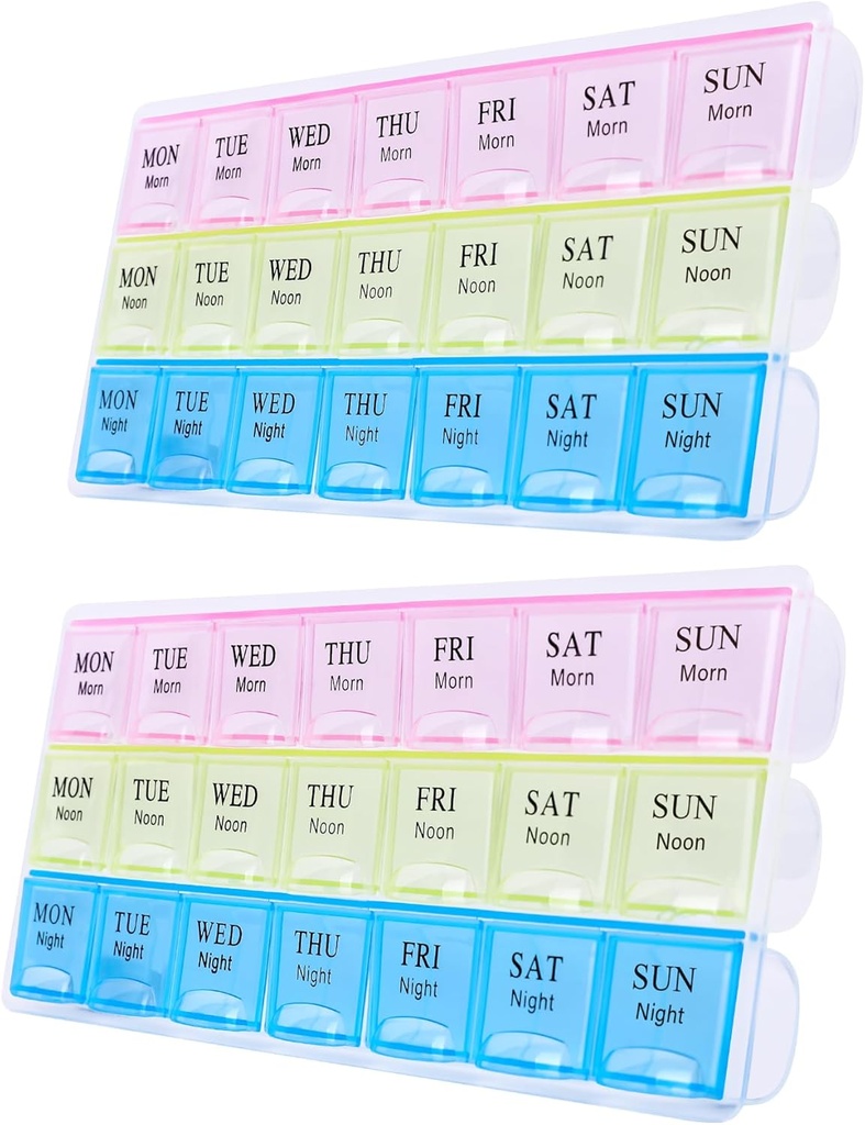 Stor Weekly Pill Organizer 3 gånger per dag, fuktbevis 7 Day Pill Box, Travel Pill Cases Portable för Pills Vitamin Fish Oil Supplements,Medicine Cases