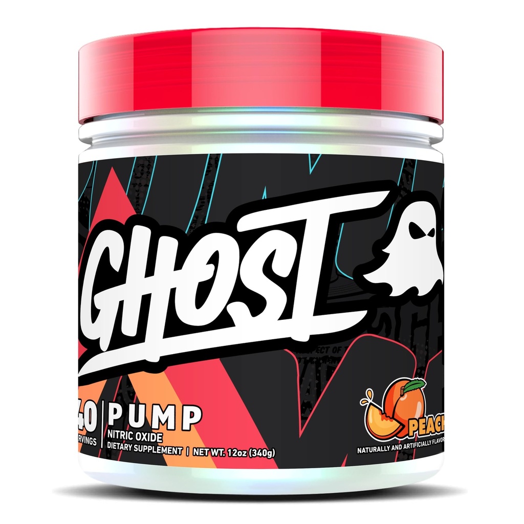 GHOST Pump Nitric Oxide Powder, Peach - 40 portioner - Sugar-Free & Stim-Free Pre-Workout Supplements - L-Citrulline, Arginine Nitrate & L-Glutathione - Soy & Gluten-Free, Vegan