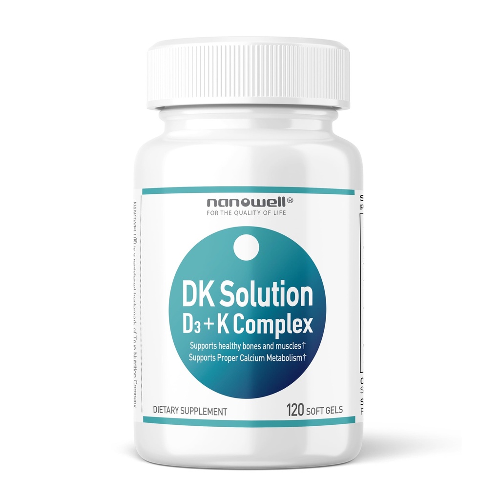 NANOWELL DK Solution Vitamin D3 2000 IE (50 mcg) + K Complex - Kosttillskott för ben, muskel och immunhälsa - 120 Softgels, 120 Day Supply