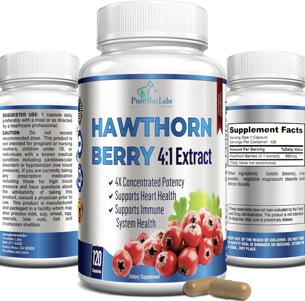 Hawthorn Berry 4:1 extrakt (120 kapslar) Immunsystemsupport, Super Antioxidant, Hawthorn Berry kapslar koncentrerade från 2660mg Berry