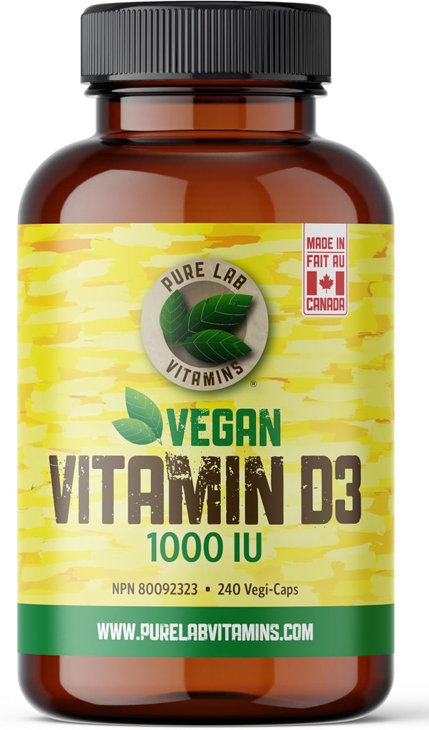 Pure Lab Vitamins Vegan Vitamin D3 1000IU, 240 Vegi-Caps Made i Kanada