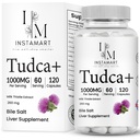 INSTAMART Tudca Supplement Organic 1000mg - Liver & Digestive Health Support, Bile Salts for No Gallbladder, Ultra Strength Cleanse Detox Formula with Milk Thistle & Artichoke Extract - 120 Capsules