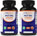 Vitamatic 2 Packs MCT Oil Capsules 3000 mg per Servering - 180 Softgels - från Coconut Oil - Innehåller 55% caprylic Acid C8 och 40% capric Acid C10 (Total 360 Softgel)
