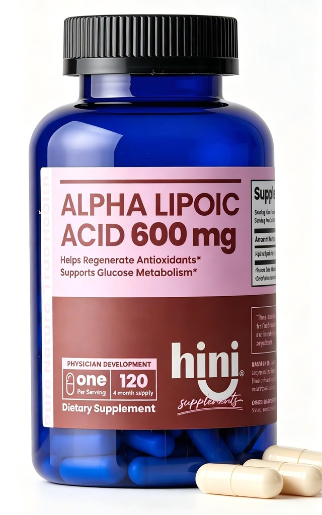 HINI Alpha Lipoic Acid 600 mg, Extra Strength ALA Antioxidant Support Supplement, High Potency Daily Wellness Formula, Easy-to-Swallow Capsules, 120 Count, 4-Month Supply for Men & Women