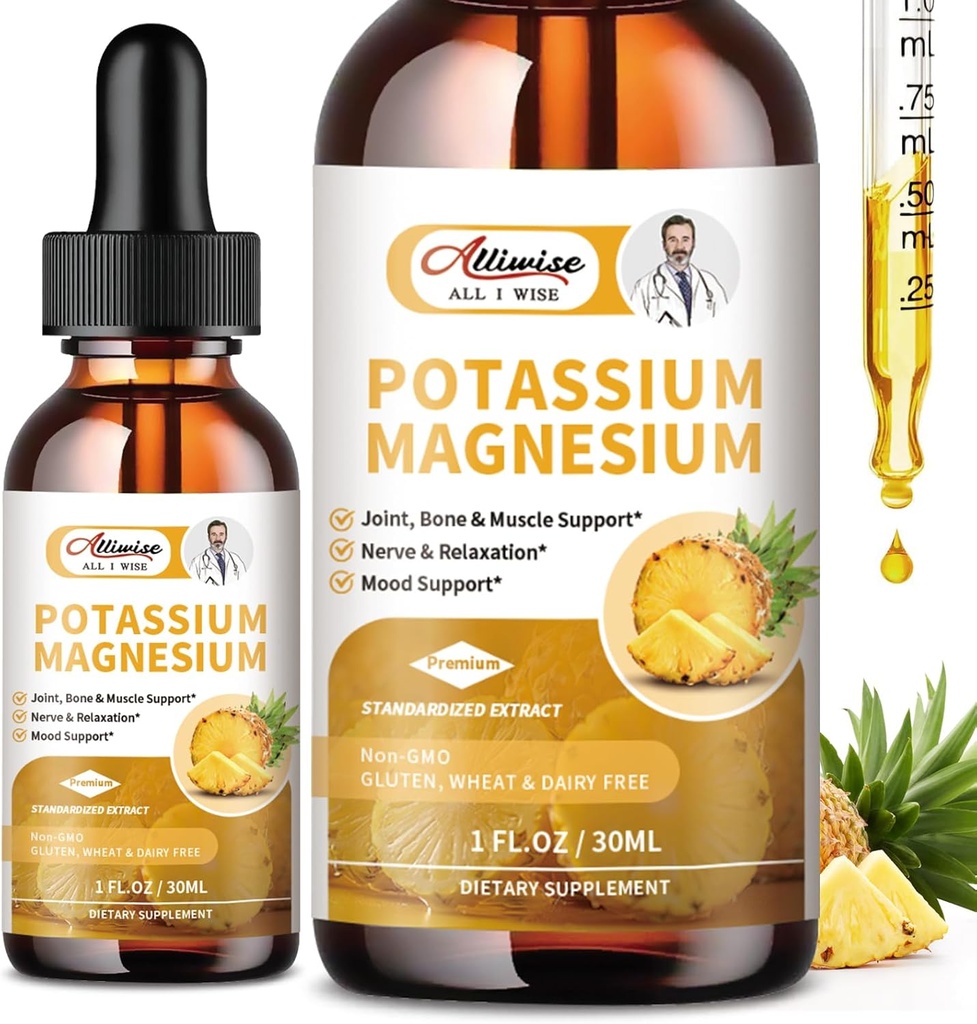 2 Pack Potassium Magnesium Supplement Liquid - High Absorption Calm Magnesium Complex 500mg & Potassium 99mg Plus Calcium, Vitamin D3, Zink för Leg Cramps & Bone & Energy & Immune Support - 2 Fl oz
