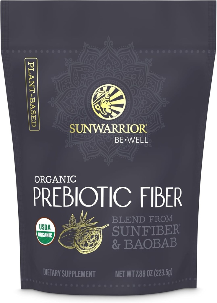 Sunwarrior Fiber Supplement Prebiotic Organic | Vegan Fiber Supplement Plant-Powered Gut Health Booster med rena ingredienser för Digestive Harmony | Vegan & Non-GMO | 8oz Pouch (30 SRV) Var bra