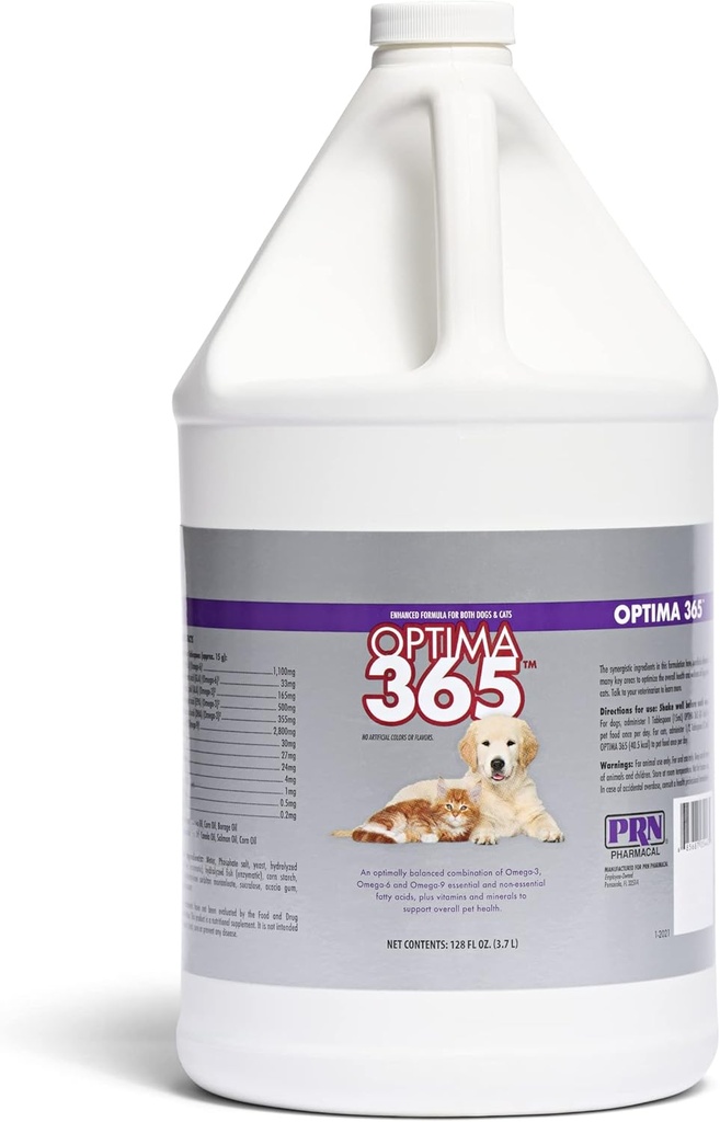 PRN Pharmacal Optima 365 - Essential Fatty Acids Nutritional Supplement för katter och hundar - med Omega-3, Omega-6, Omega-9, och andra vitaminer och mineraler för att stödja övergripande Pet Health - 1 Gallon