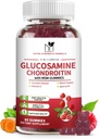Glukosamin Chondroitin Gummies Triple Strength (1.000mg Glukosamin,750mg Chondroitin) med MSM, gurkmeja, Quercetin, Vitamin E, Joint Support Supplement, Antioxidant 60 Gummies Raspberry Flavor