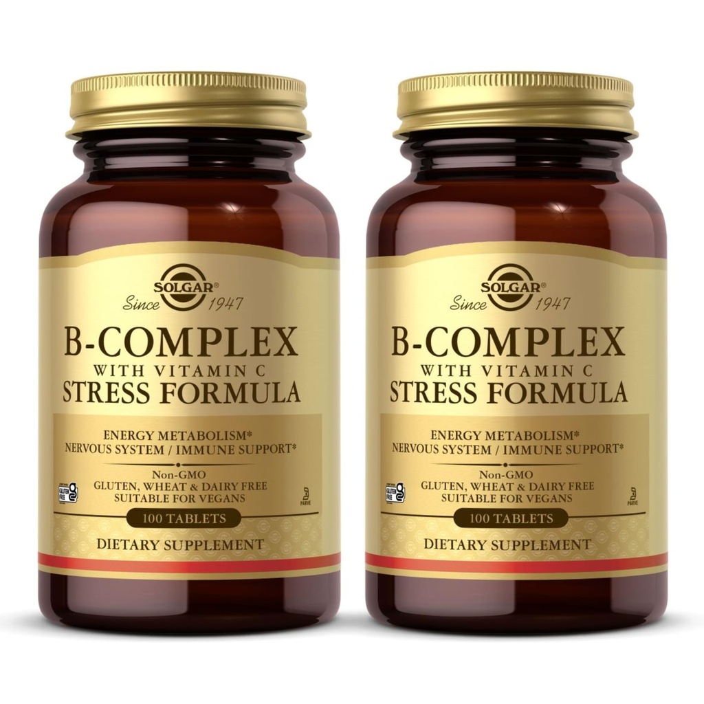 Solgar B-Complex med Vitamin C Stress Formula - 100 tabletter, Pack of 2 - Non-GMO, Vegan, Kosher, Halal & Gluten Free - 100 Totalt portioner