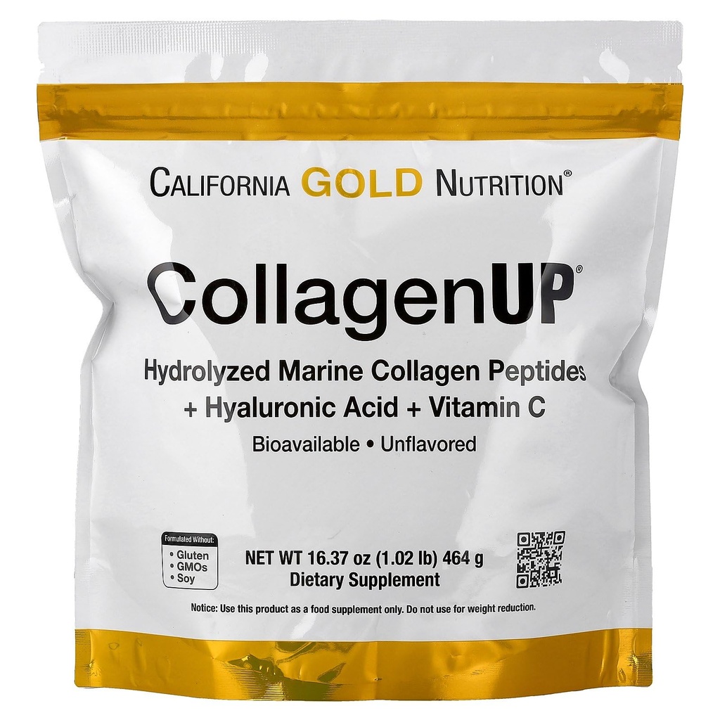 Kalifornien Gold Nutrition CollagenUP®, Hydrolyzed Marine Collagen Peptides med Hyaluronsyra och vitamin C, Unflavored, 1,02 lb (464 g)