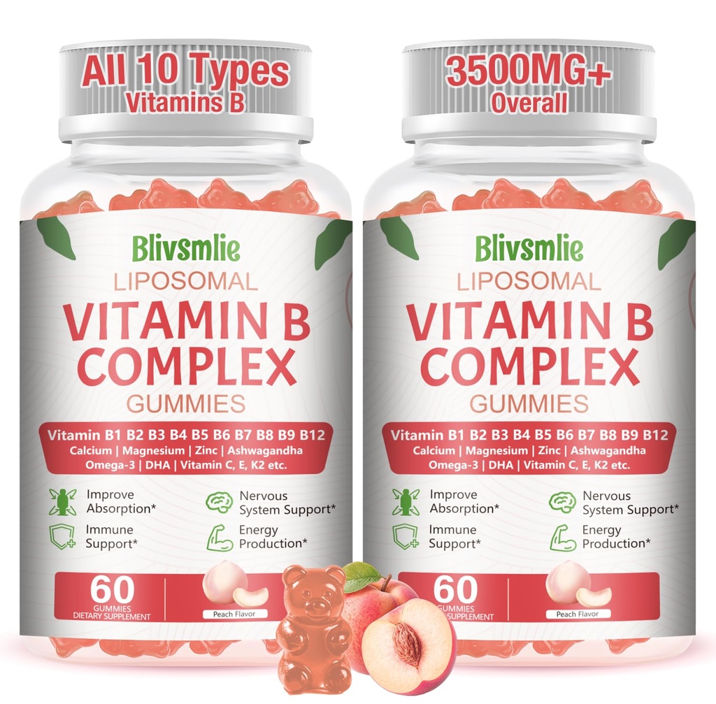 2 Pack 33-i-1 Liposomal Vitamin B Complex Gummies -B1, B2, B3, B4, B5, B6, B7, B8, B9,B12 | Vitamin C, D3,K2|Calcium, Magnesiun, Zink etc. för energi, hjärna, immun, Skin Support & Heart Support