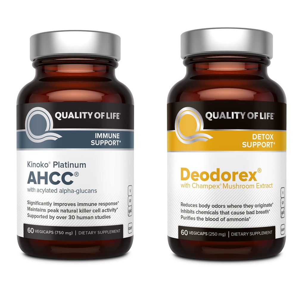 Livskvalitet Alla naturliga immunstöd och Detox Bundle - Kinoko Platinum AHCC Mushroom Extract - Deodorex Detox Support Supplement