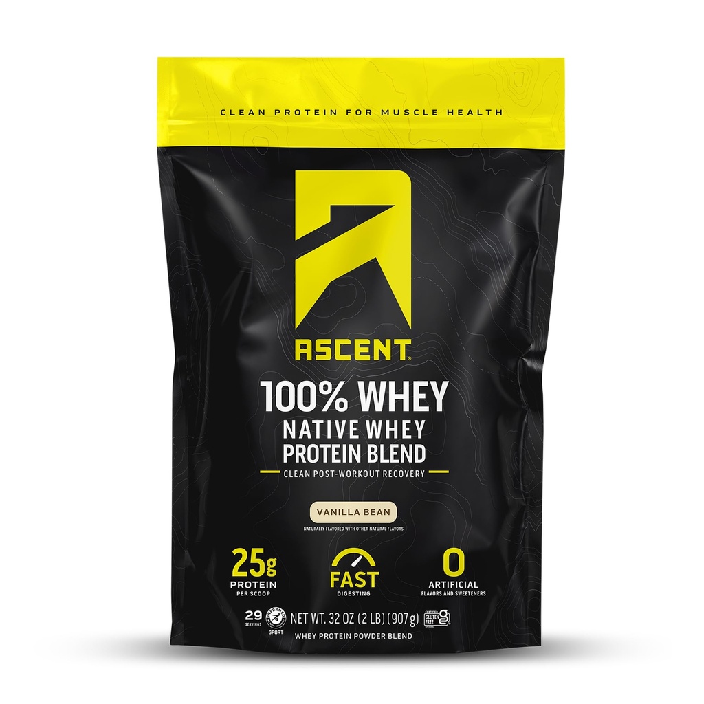 Uppstigning 100% Whey Protein Powder - Post Workout Whey Protein Isolate, Zero Artificial Flavors & Sweeteners, Soy & Gluten Free, 5.5g BCAA, 2.6g Leucine, Essential Amino Acids, Vanilla Bean 2 lb