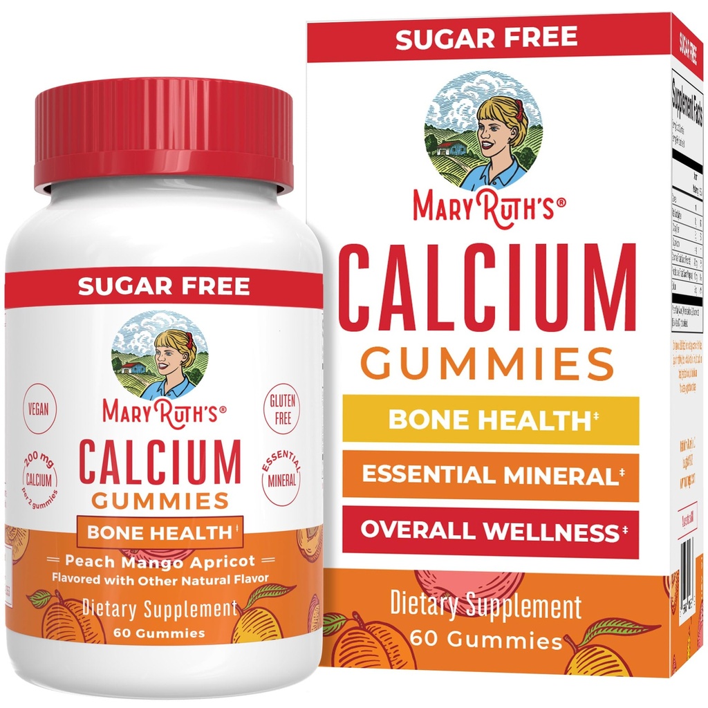 MaryRuth Organics Calcium Supplement | Sugar Free | Kalcium Gummies för kvinnor och män Ålder 14 + | Starka ben och tänder | Viktig mineral | Vegan | Gluten Free | 60 greve