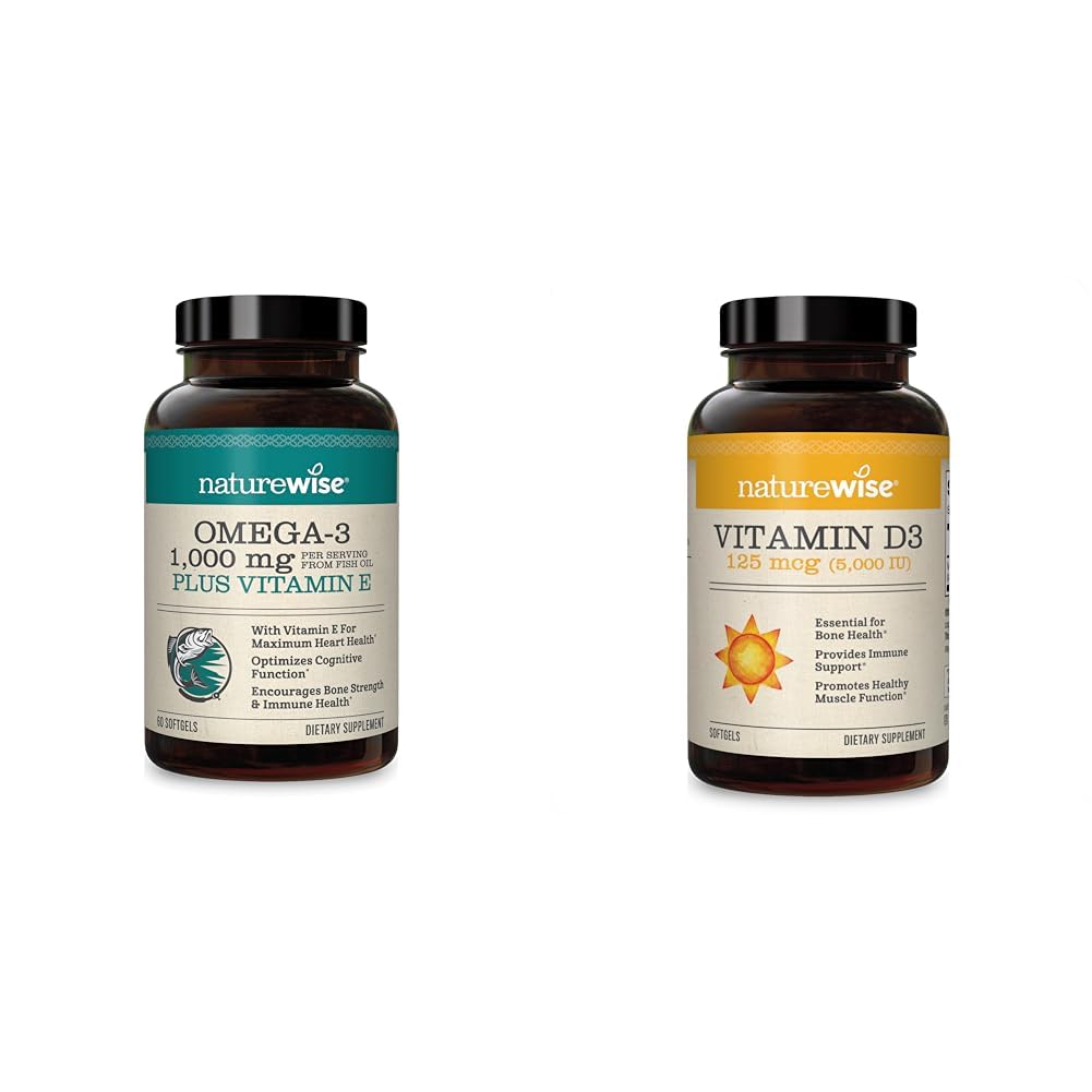 NatureWise High-Potency 1000mg Omega 3 med 600mg EPA, 400mg DHA, & Vitamin E & Vitamin D3 5000iu (125 mcg) 1 år Supply för hälsosam muskelfunktion