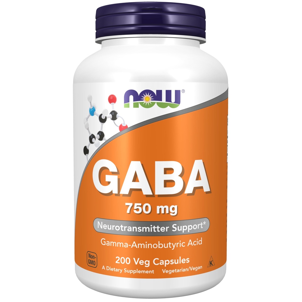 NOW Foods Supplements, GABA (Gamma-Aminobutyric Acid) 750mg, Neurotransmittor Support *, 200 Veg Capsules