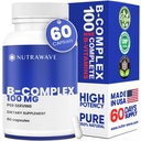Nutrawave Vitamin B Complex - Super B-100 Vitaminer Supplement för kvinnor och män med B1, B2, B3, B5, B6, B7, B9, B12, Choline & Inositol - Stöder Energy & Nervous System - Non-GMO, Vegan - 60 kapslar