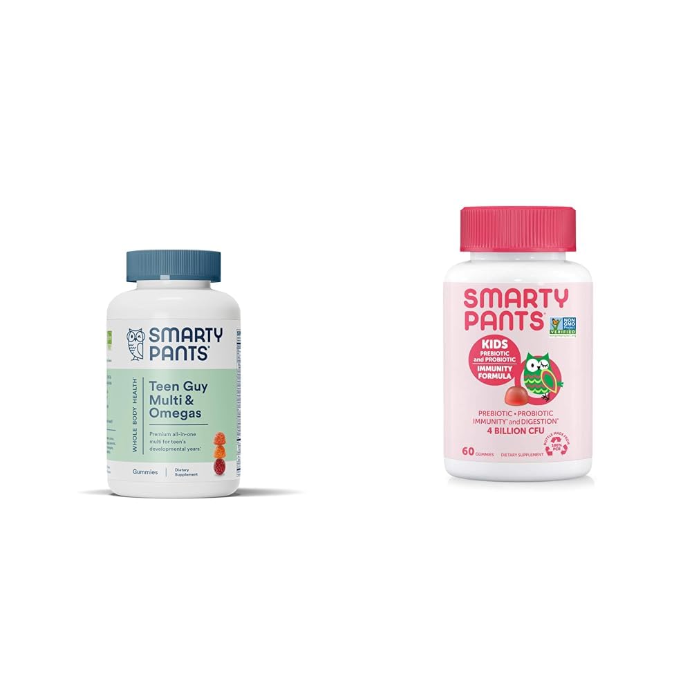 SmartyPants Teen Guy Multivitamin Gummies: Omega 3 Fish Oil (EPA / DHA) & Kids Probiotic Immunity Gummies: Prebiotika & Probiotika för Digestive Health och Immune Support Supplement