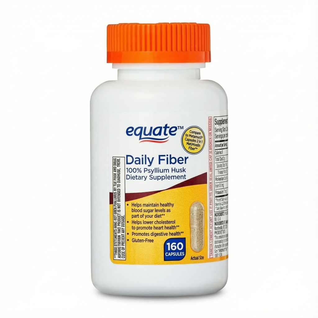 Fiber Supplement Psyllium Husk Capsules, 100% Hel Psyllium Fiber Pills, Unflavored, Gluten-Free, 160 Count