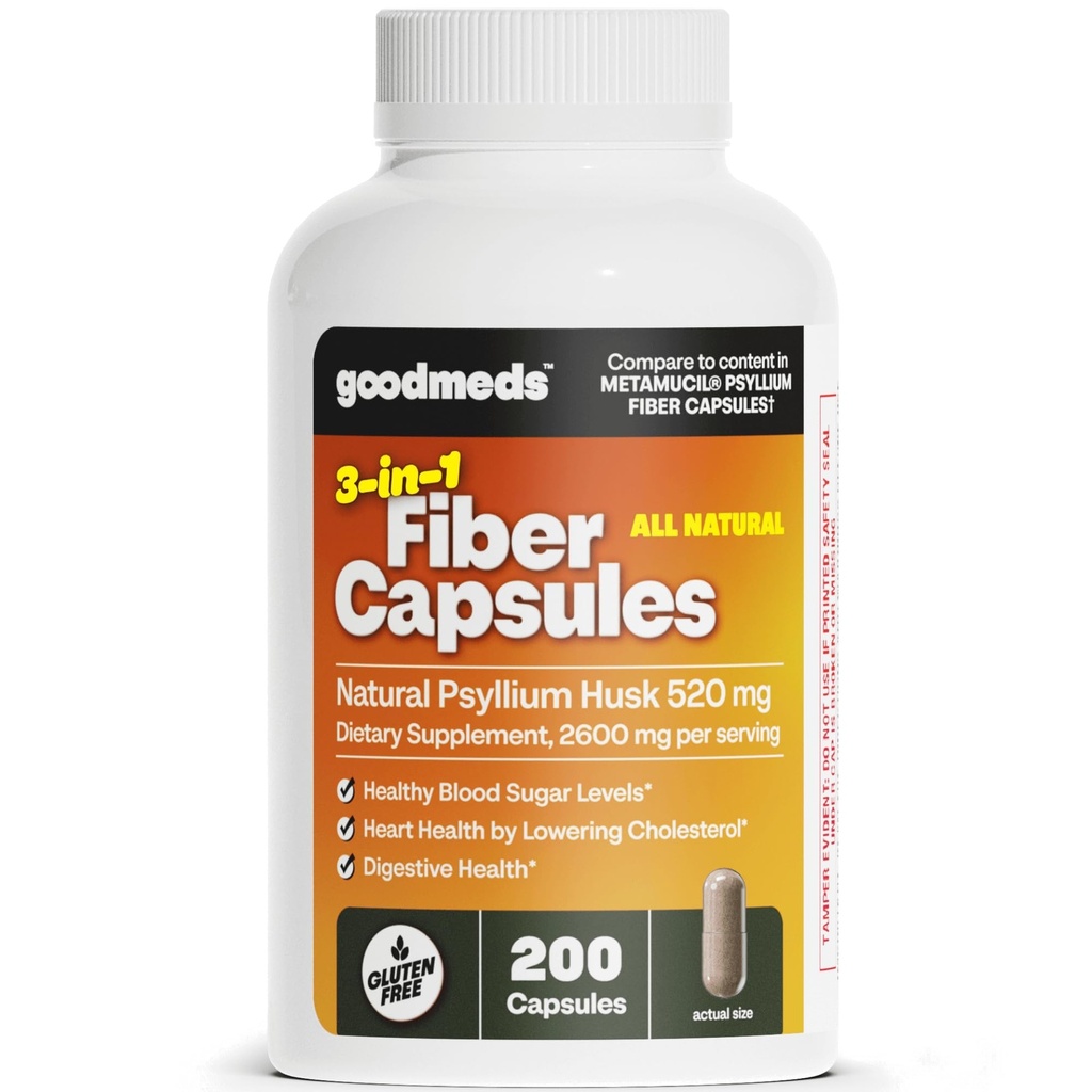 Psyllium Husk Fiber 520mg kapslar Supplement Soluble Dietary Colon Support för kvinnor och män, Återställ Digestive Regularity and Balance (200 greve)