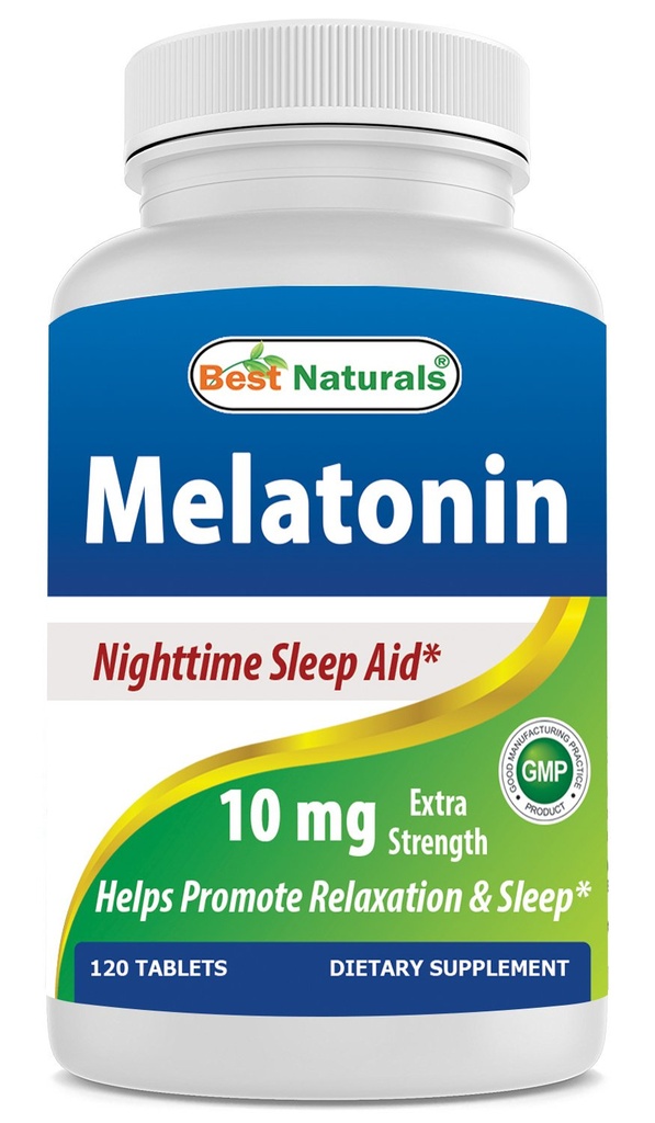 Bästa Naturals Melatonin 10mg (Non-GMO) tabletter - Hjälper till att främja avkoppling och sömn - 120 greve