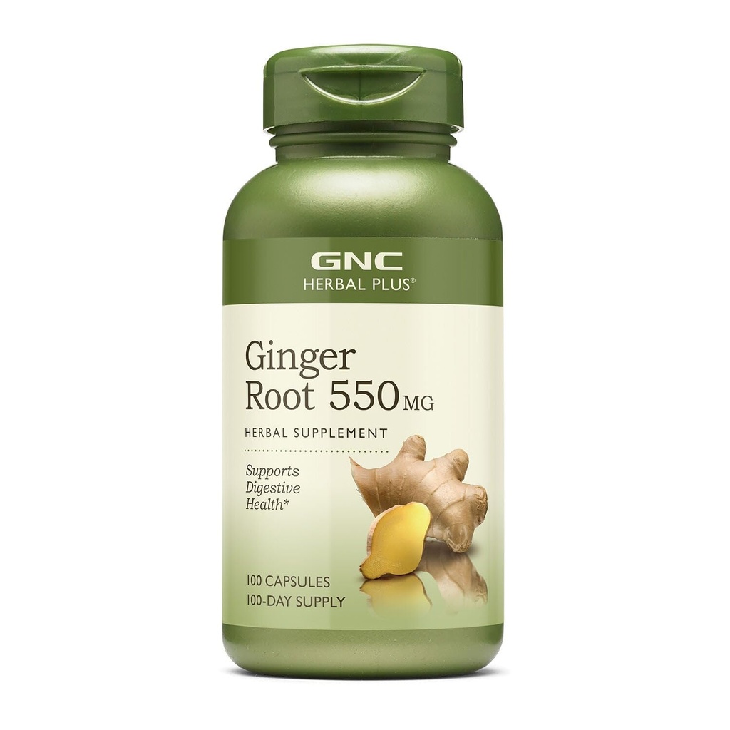 GNC Herbal Plus Ginger Root 550mg Supplement, stöder Digestive Health, 100 portioner