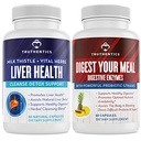TRUTHENTICS Liver Health och Digestive Enzymes Bundle - Stöd för Liver Cleanse Detox, Digestion, Nutrient Absorption, Occasional Gas och Bloating - Gluten Free, Non-GMO