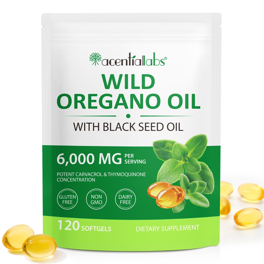 Oil of Oregano Softgels, 120 Count Oregano Oil Capsules Organic, 2 in 1 Oil of Oregano with Black Seed Oil, Natural Defense Supplement, Non-GMO, Easy to Swallow