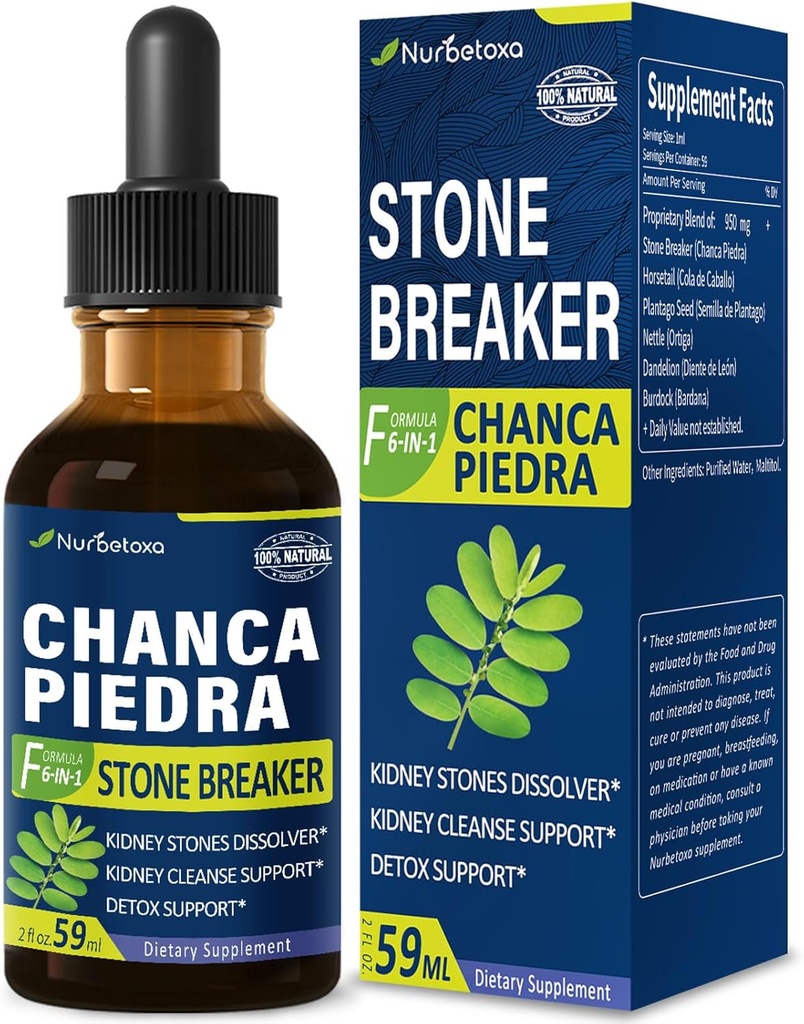 Chanca Piedra Stone Breaker Extract Drops för njursten upplöses, njur rensa Detox & Repair Supplement w/Horsetail Dandelion. Chanca Piedra para Los Riñones. 2oz