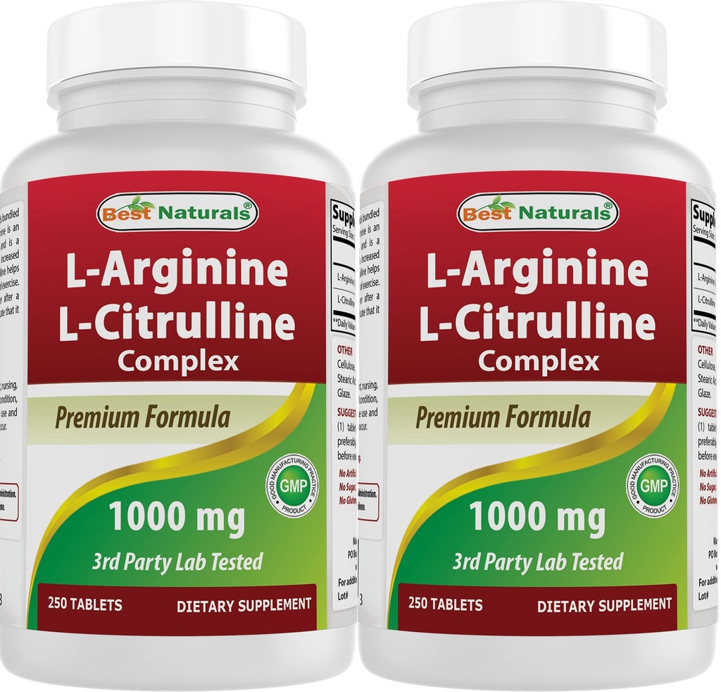 Bästa naturliga L-arginin L-Citrulline Komplex 1000 mg 250 tabletter (250 greve av 2)