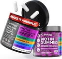 Biotin Hair Growth Bundle - Biotin Vitamins & Keratin Capsules + Hair Gummies med Collagen & Astragalus - Hair Skin Nails Vitamins för kvinnor och män | 60 Caps + 60 Gummies