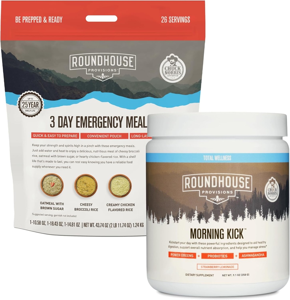 ROUNDHOUSE PROVISION Morning Kick och 3 Day Emergency Meal Kit Bundle